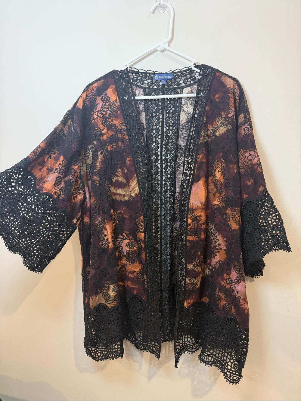 Democracy Black Crochet Lace Overlay Top 1X